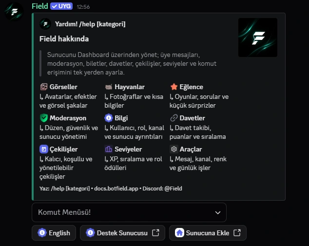 /ship komutunun Fieldbot kategori ekranı