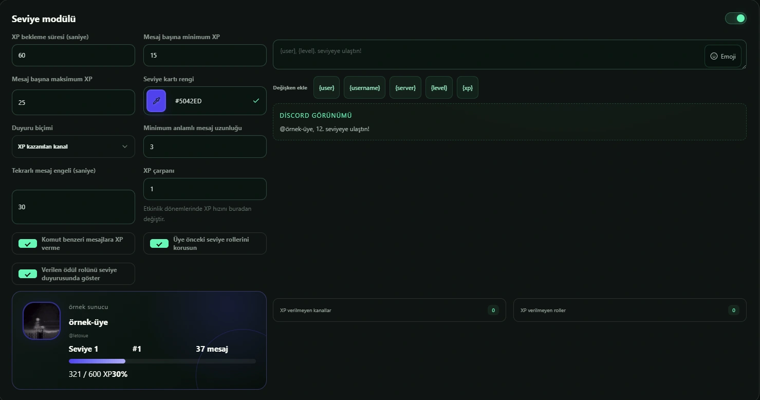 Fieldbot seviye dashboard ayarları