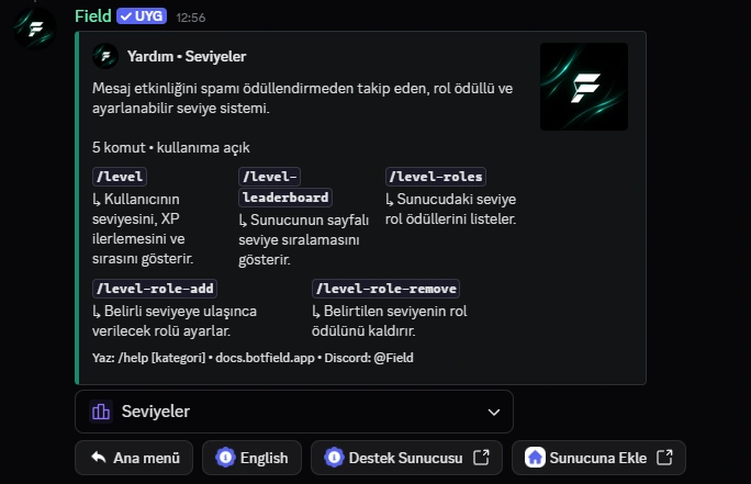 Fieldbot seviye komutları