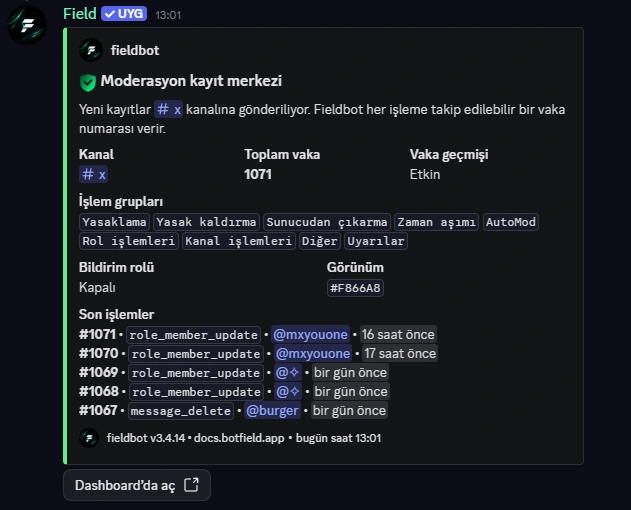 /emoji-import komutunun Fieldbot kategori ekranı