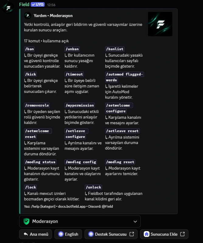 Fieldbot moderasyon komutları